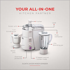 SUJATA Powermatic JMG 900 900 W Juicer Mixer Grinder (900W Juicer Mixer Grinder 2025 launch | 3 Jars | White)