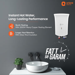 Orient Electric Primus|3L Instant Wall Mount Water Heater|High Grade Ss Tank|3000W Heavy Copper Heating Element|8 Bar Pressure Compatibility|Suitable For High-Rise Buildings|5 Years Tank Warranty