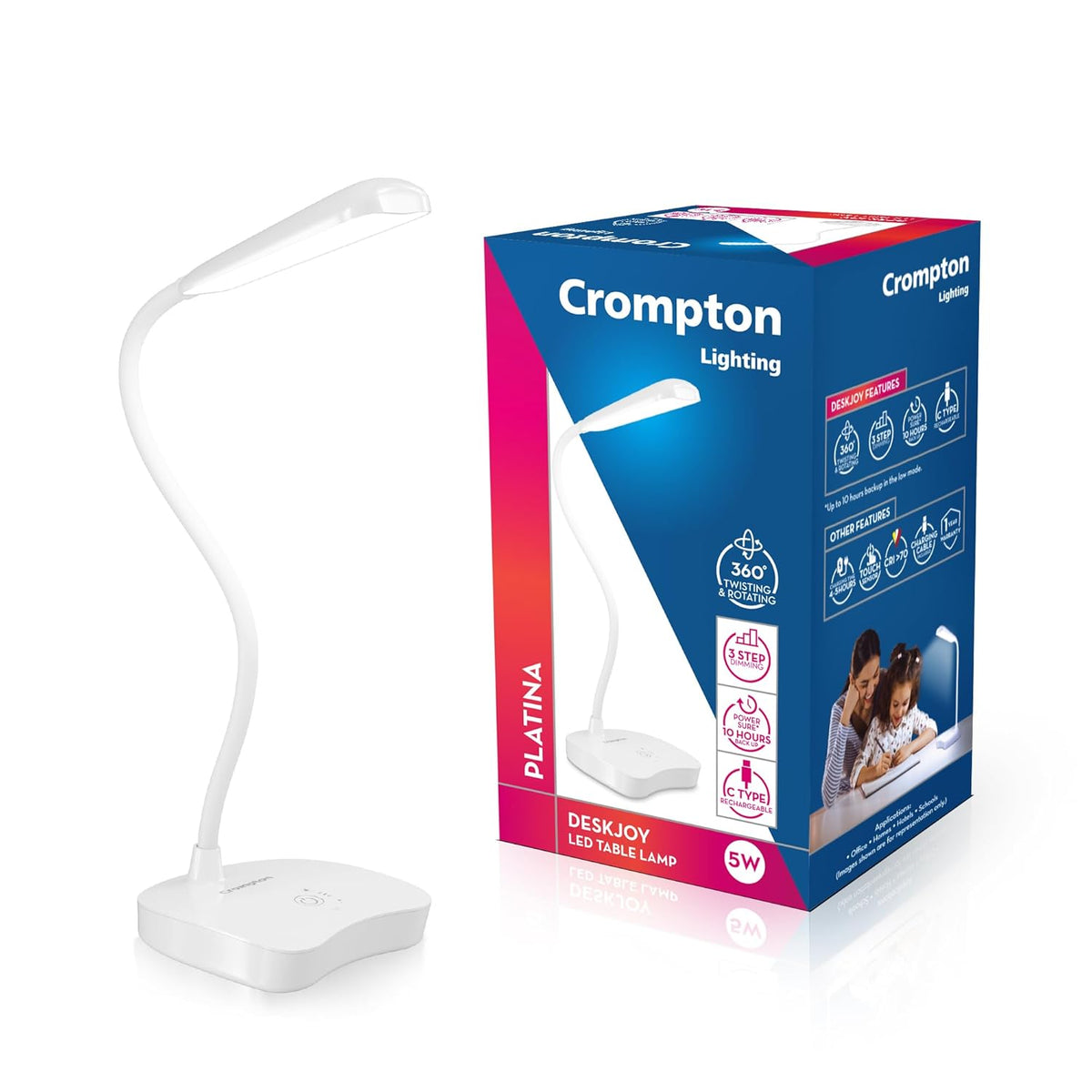 Crompton DeskJoy 5 W Rechargeable LED Table Lamp