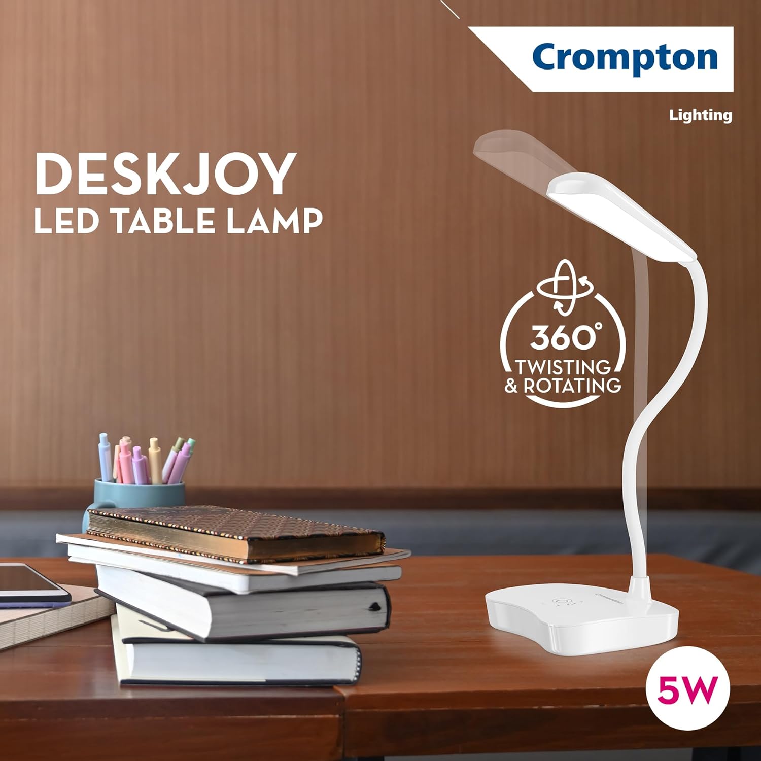 Crompton DeskJoy 5 W Rechargeable LED Table Lamp