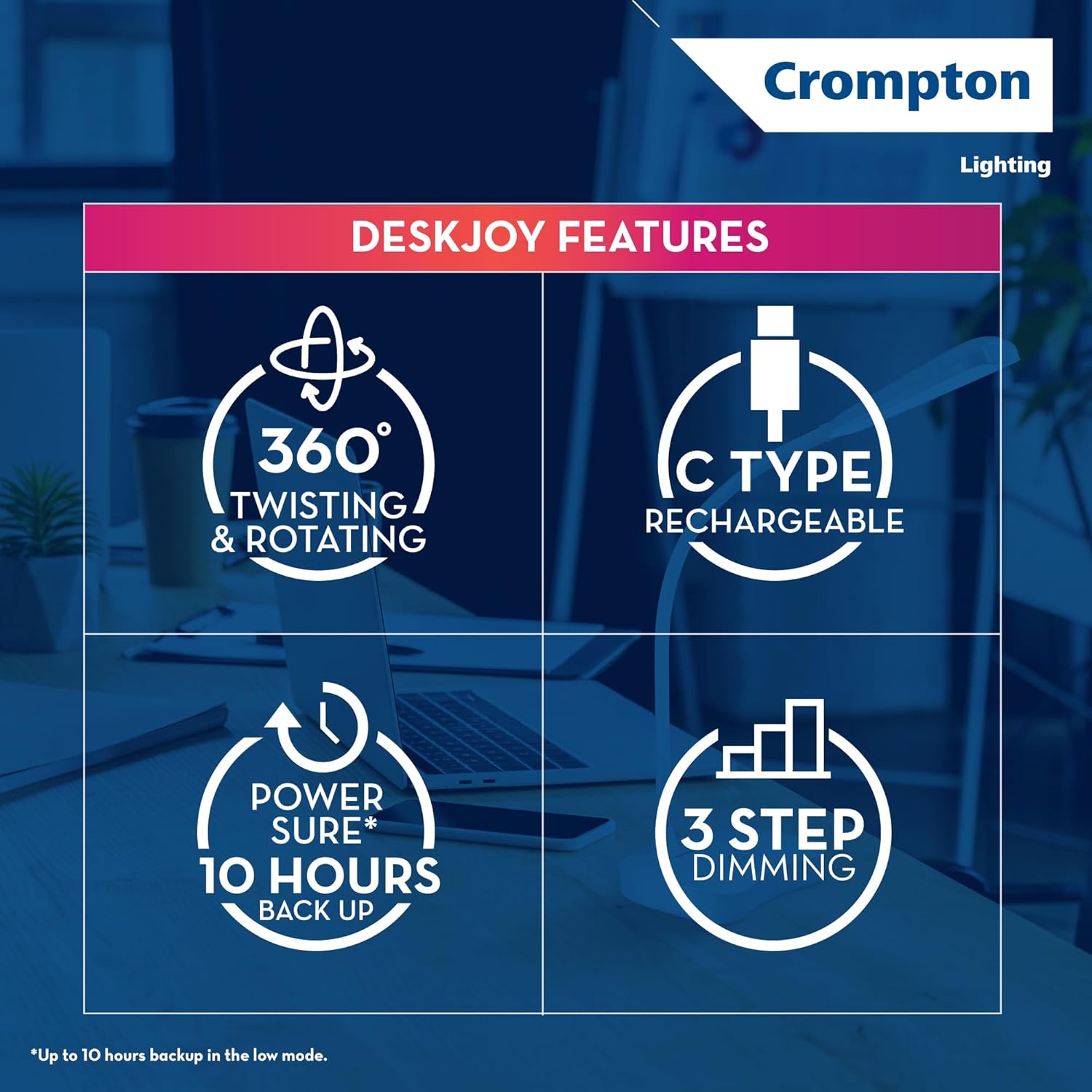 Crompton DeskJoy 5 W Rechargeable LED Table Lamp