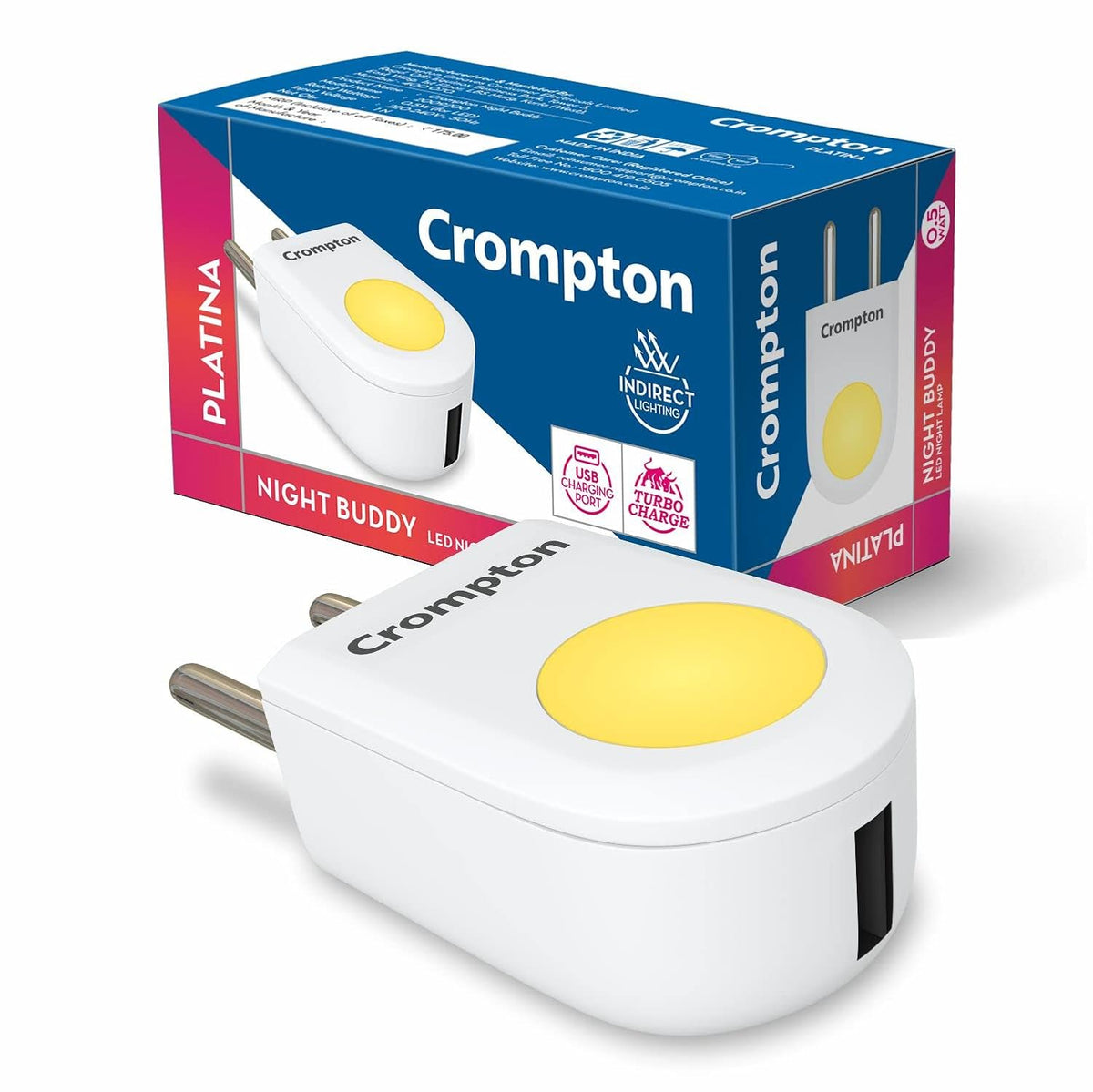 Crompton Night Buddy USB Charger + Night Lamp – 0.5 W, Warm White