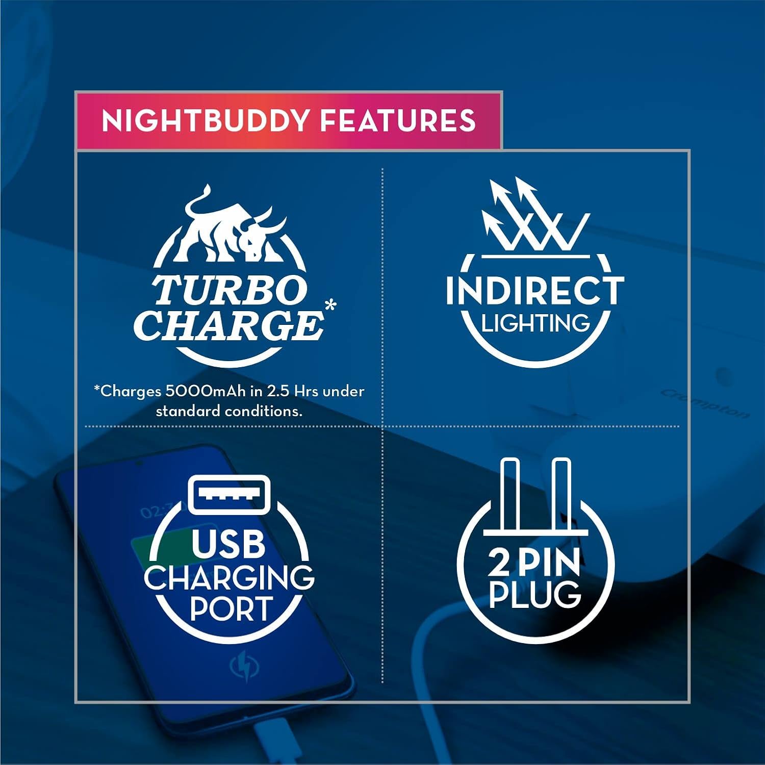 Crompton Night Buddy USB Charger + Night Lamp – 0.5 W, Warm White