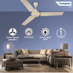 Crompton SUREBREEZE HILL BRIZ NEO 1200 mm (48") Ceiling Fan – Ivory (Star-Rated Energy Efficient)