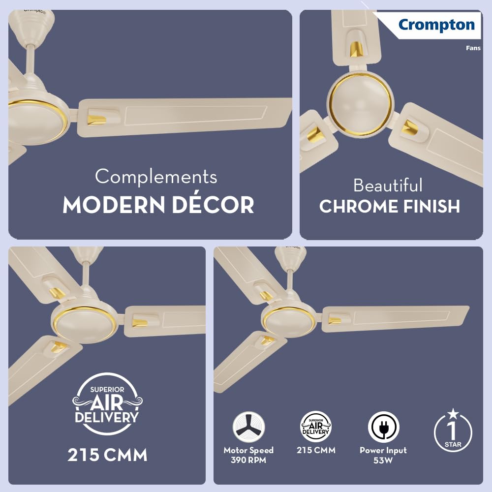 Crompton SUREBREEZE HILL BRIZ NEO 1200 mm (48") Ceiling Fan – Ivory (Star-Rated Energy Efficient)